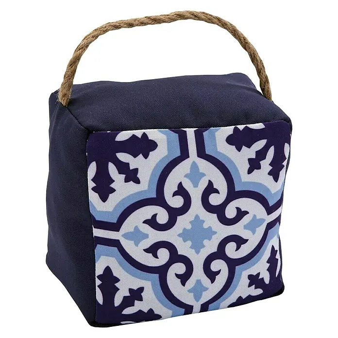 Tope de puerta Karima - 1 ud., Textil, Azul/Azul Marino/Blanco