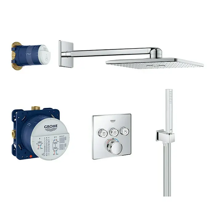 Grohe Grohtherm SmartControl Douchesysteem - Aantal straalsoorten: 3 st., Chroom, Vorm douchekop: Hoekig - Vooraanzicht