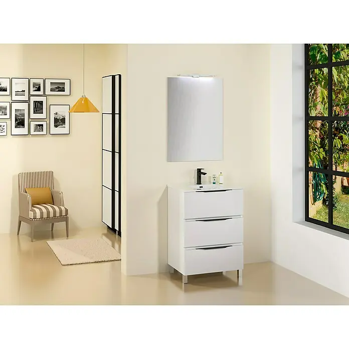 Conjunto de mueble de baño Abril - 60 cm, 3 piezas, Blanco, Mate