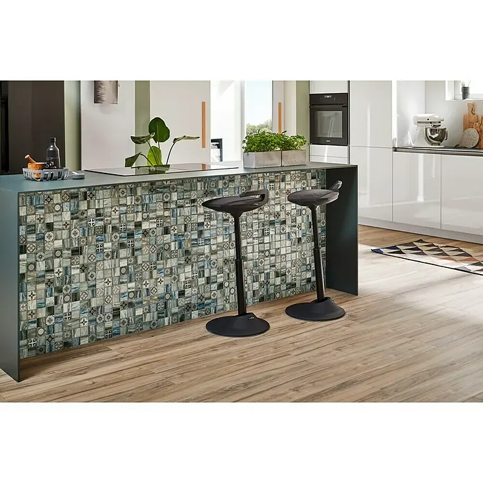 Mosaikfliese Quadrat Crystal XCM WOOD 300 - 30 x 30 cm, Blau/Grau, Glänzend - Stimmungsaufnahme