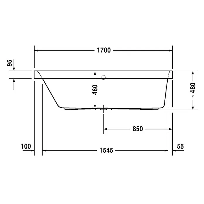 Duravit Happy D.2 Badewanne - 170 x 75 cm, Rückenschräge Links, Sanitäracryl, Weiß - Vorderansicht