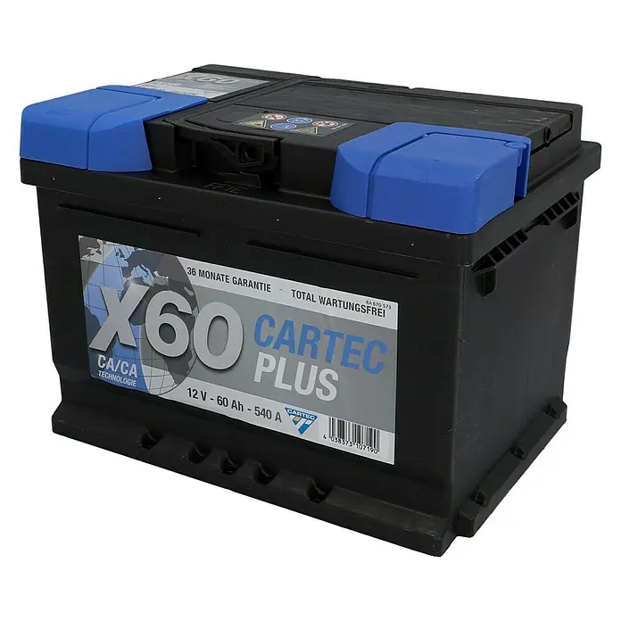 Cartec Autobatterie Plus - Kapazität: 60 Ah, Typ Autobatterie: Blei-Säure - Vorderansicht