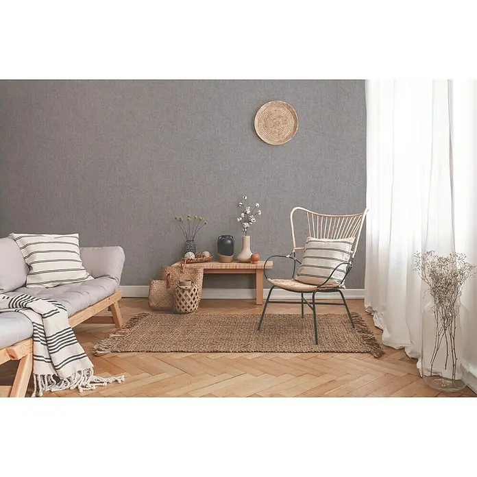 AS Creation New Walls Vliestapete - Taupe, Uni, 10,05 x 0,53 m - Stimmungsaufnahme