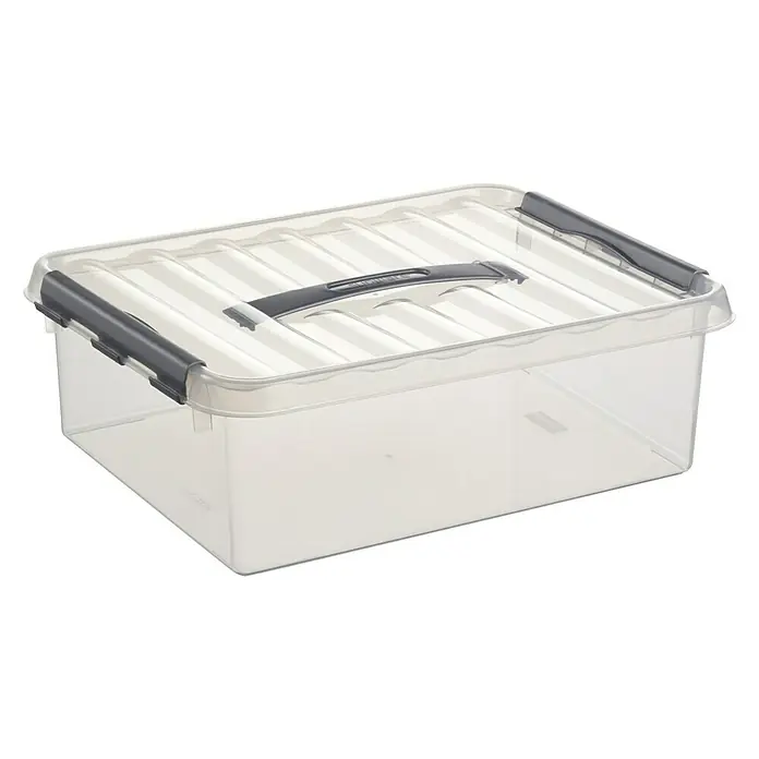 Sunware Aufbewahrungsbox Q-Line - L x B x H: 40 x 30 x 11 cm, Kunststoff, Transparent, Farbe Griff: Schwarz - Linke Seitenansicht