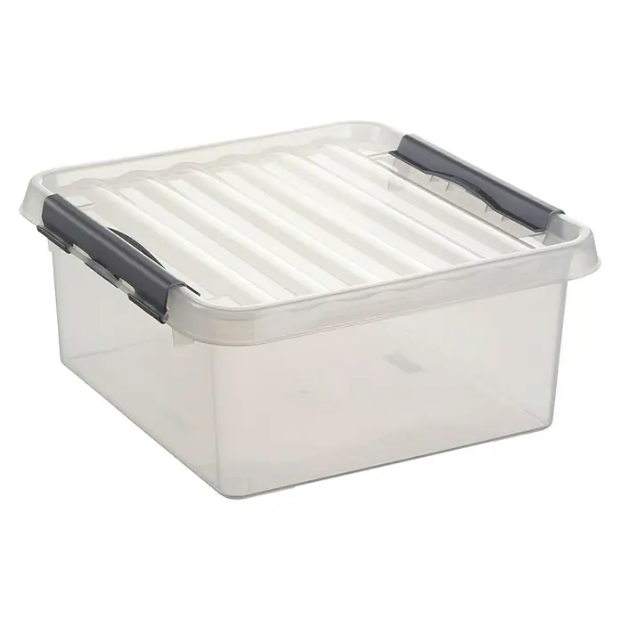 Sunware Aufbewahrungsbox Q-Line - L x B x H: 40 x 40 x 20 cm, Kunststoff, Transparent, Farbe Griff: Schwarz - Linke Seitenansicht