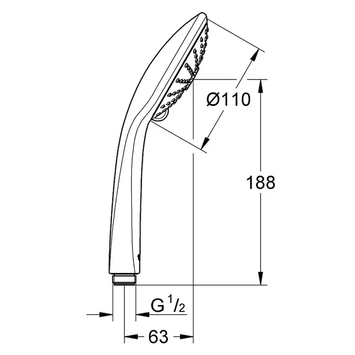 Grohe Handbrause Euphoria 110 - Anzahl Funktionen: 3 Stk., 13 l/min bei 3 bar, Chrom - Vorderansicht