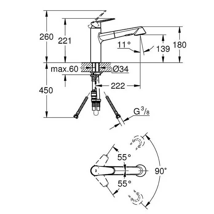 Grohe Eurodisc Cosmopolitan Spültischarmatur - Chrom, Glänzend, Ausziehbare Brause - Detailaufnahme