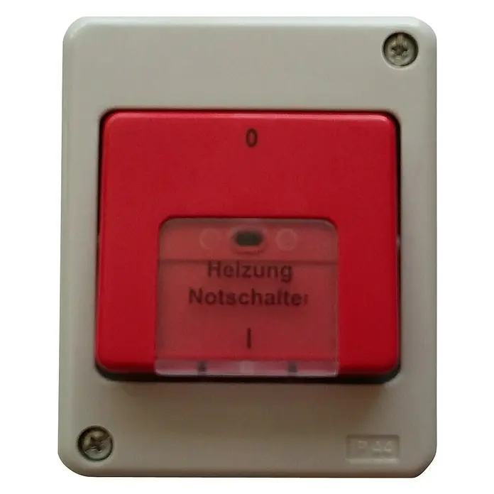 Voltomat FLUID Feuchtraum-Heizungsnotschalter - Grau, Rot, Aufputz, IP44 - Vorderansicht