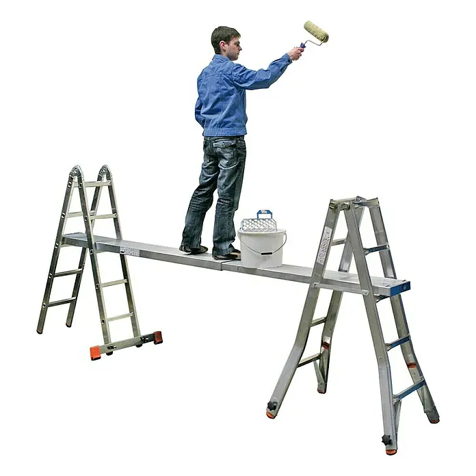 Krause Sprossen-Gelenk-Teleskopleiter TeleVario - Arbeitshöhe: 6,05 m, 4 x 5 Sprossen, Treppenfunktion, Aluminium - Anwendungsbeispiel