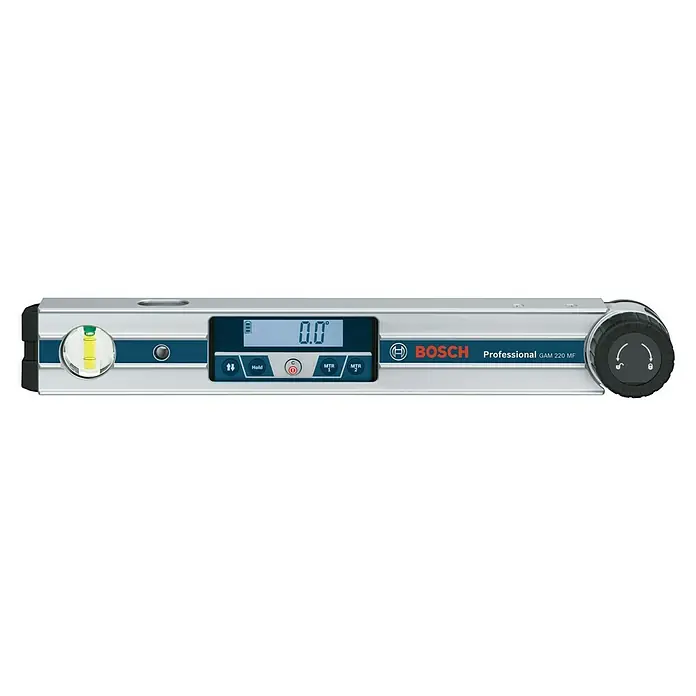 Bosch Professional Digitaler Winkelmesser GAM 220 MF - Messbereich: 0 - 220°, Berechnung von doppelten Gehrungswinkeln - Vorderansicht