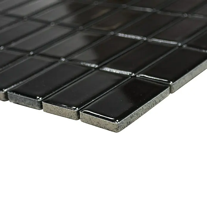 Mosaikfliese Uni ST 390 - 29,8 x 29,8 cm, Schwarz, Glänzend - Vorderansicht