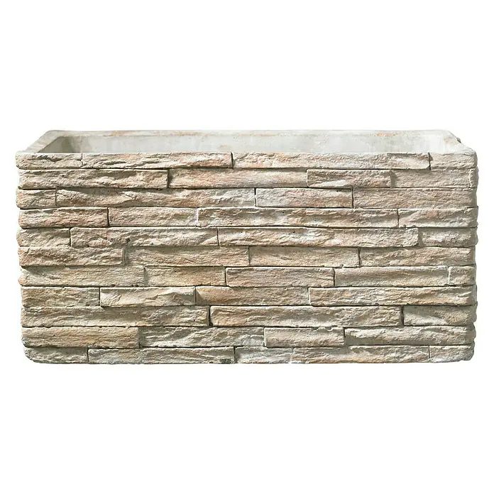 SK Latina Četvrtasta tegla za cvijeće Latina - Vanjska dimenzija (D x Š x V): 28 x 14 x 14 cm, Keramika, Kameno bež, Izgled kamena - Pogled sprijeda