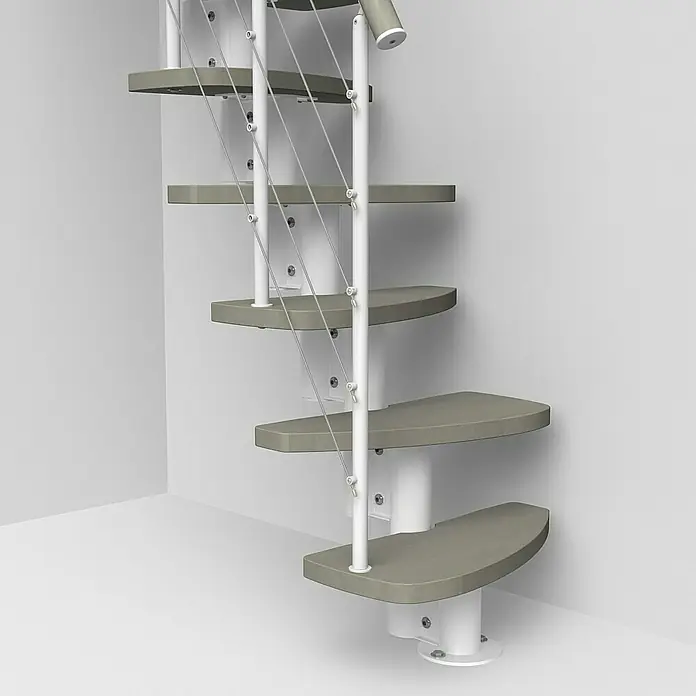 Fontanot Raumspartreppe Zen - Breite: 61 cm, Weiß, Anzahl Steigungen: 12 Stk., Farbe Stufen: Buche Taubengrau, Geschosshöhe: 212 cm - 281 cm - Detailaufnahme