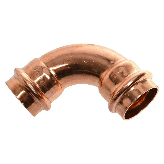 Kupfer-Pressbogen II - Durchmesser: 28 mm, Winkel: 90 °, Presskontur: V - Vorderansicht