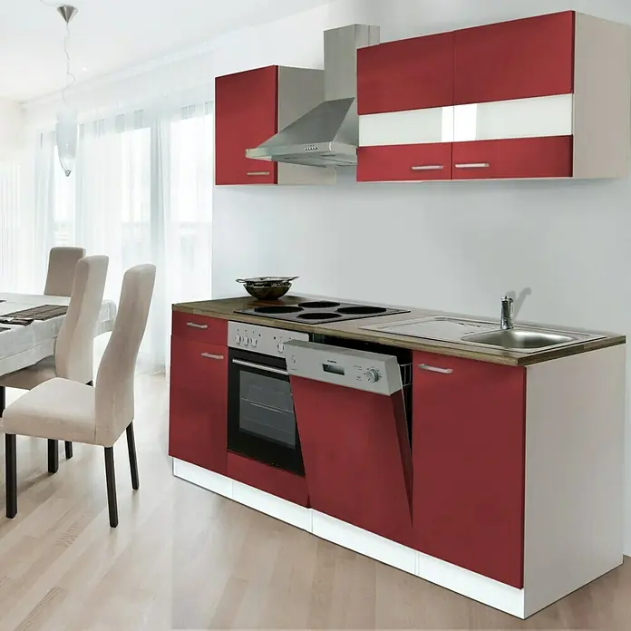 Respekta Küchenzeile KB220WR - Breite: 220 cm, Mit Elektrogeräten, Rot