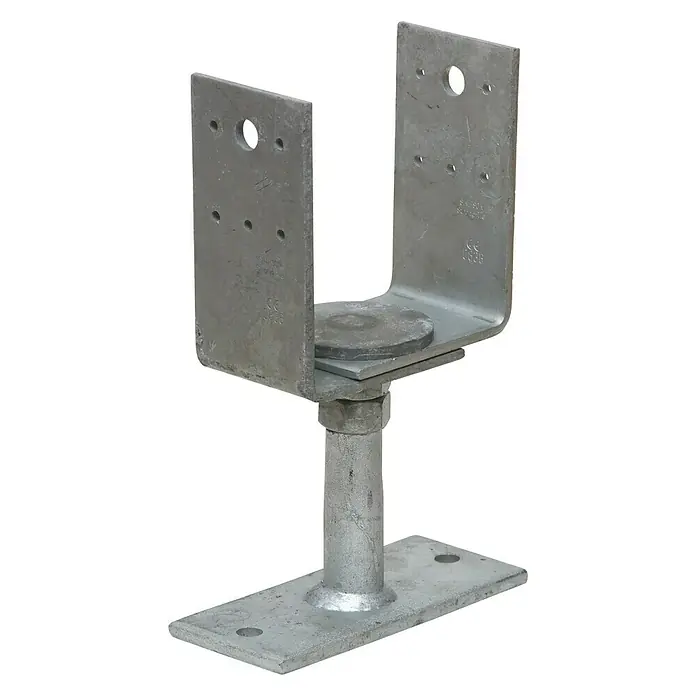 Simpson Strong-Tie Stützenfuß VARIO - Höhenverstellung: 136 mm - 189 mm, Breitenverstellbar: 120 - 160 mm, Feuerverzinkt, Schrauben - Linke Seitenansicht