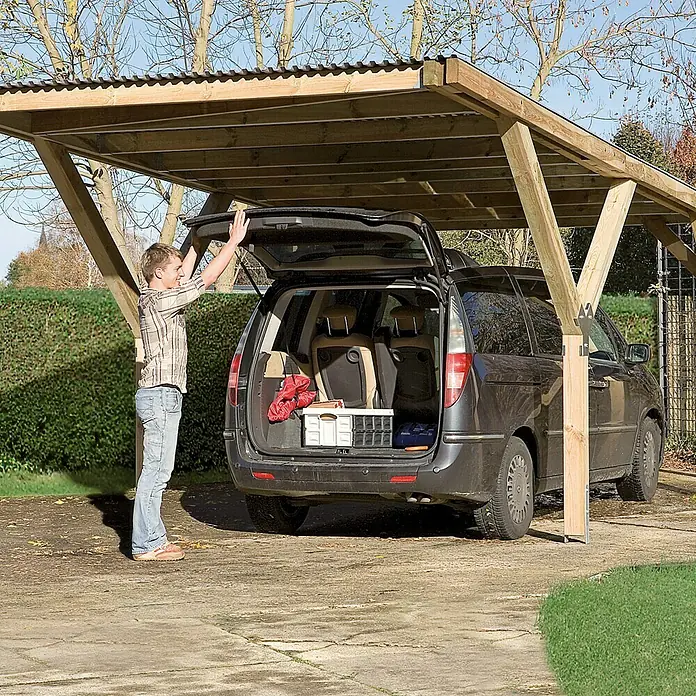 Weka Carport - Einfahrtshöhe: 2,41 m vorne, Schneelast: 125 kg/m², 6,06 x 3,06 m