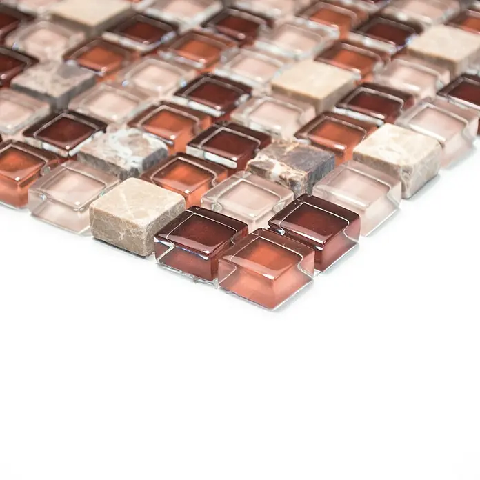 Mosaikfliese Quadrat Crystal Mix XCM M870 - 30,5 x 32,2 cm, Braun, Glänzend - Vorderansicht