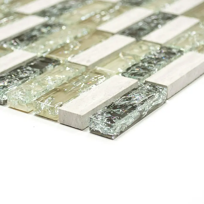 Mosaikfliese Crystal Mix XIC S1252 - 32,2 x 31 cm, Grau/Grün, Glänzend - Vorderansicht