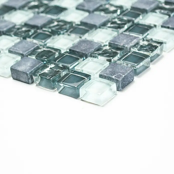 Mosaikfliese Quadrat Crystal Mix XCM M810 - 30,5 x 32,2 cm, Grau, Glänzend - Vorderansicht