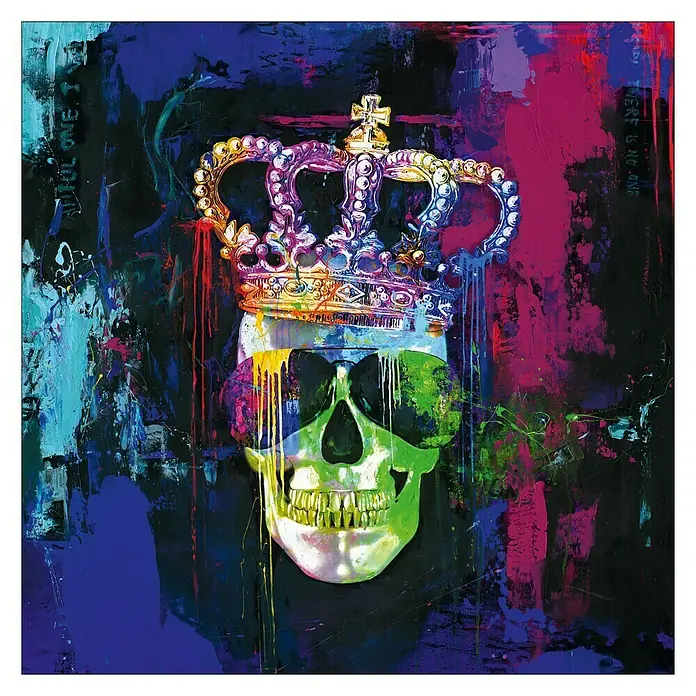 Handgemaltes Bild - Colourful Skull, B x H: 100 x 100 cm