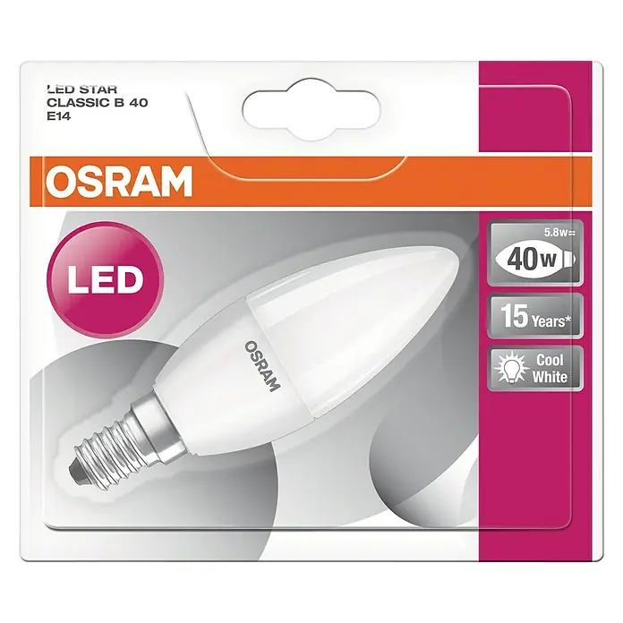 Osram LED žarulja Star Classic B - 5 W, E14, 1 kom, Hladna bijela, Bez prigušivanja - Pogled odozgo