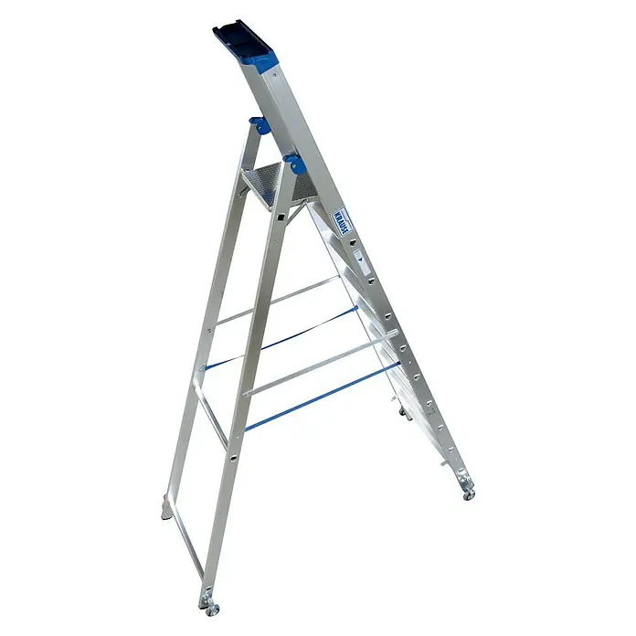 Krause Stabilo Stufenstehleiter Fahrbar - Arbeitshöhe: 4,35 m, Anzahl Tritte: 10 Stufen, Tiefe Stufen: 80 mm, Aluminium, Fahrbar - Rückansicht
