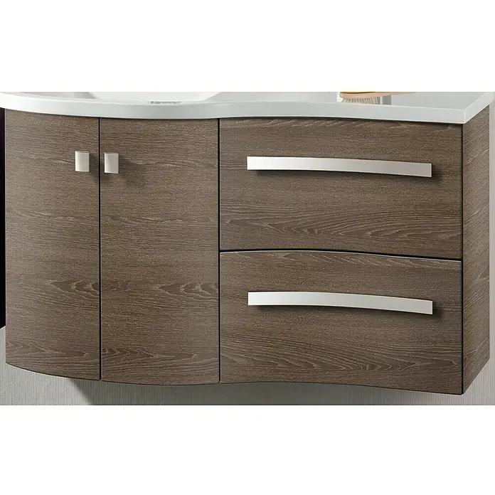 Camargue Wave Waschtischunterschrank - 118,4 x 54 x 49,8 cm, Links, Eiche Maron, Matt - Linke Seitenansicht