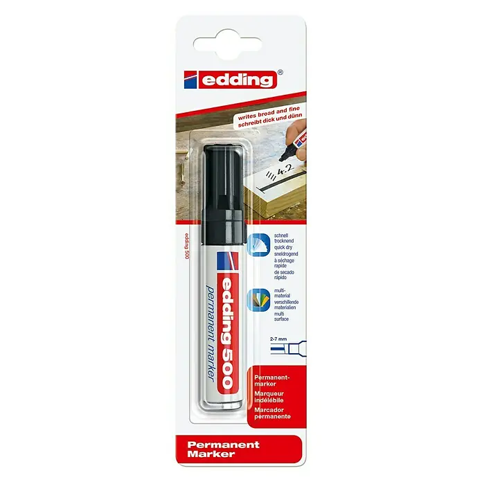 Edding Permanentmarker 500 - Strichstärke: 2 mm - 7 mm, Schwarz - Vorderansicht