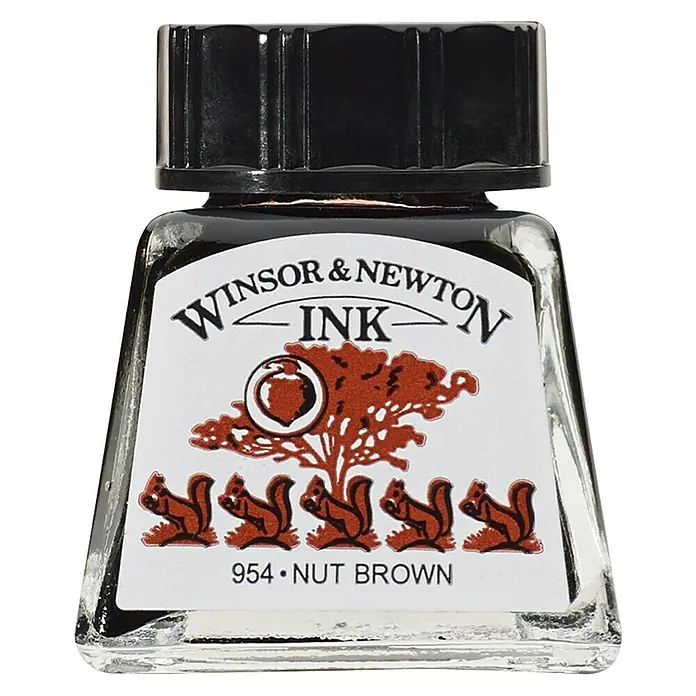 Winsor & Newton Tinta za crtanje - Orašno smeđe boje, 14 ml, Boca - Pogled sprijeda