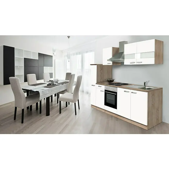 Respekta Küchenzeile KB240ESW - Breite: 240 cm, Mit Elektrogeräten, Weiß