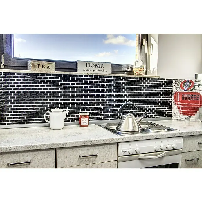 Mosaikfliese Brick Bond Diamond CBB 108 - 30 x 30 cm, Schwarz, Glänzend - Anwendungsbeispiel