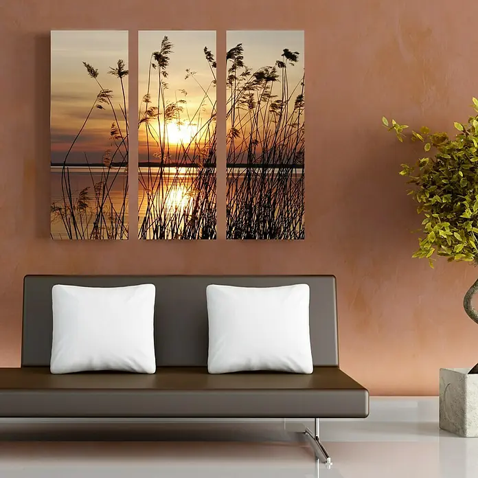 Glasbild - Abendsonne, B x H: 90 x 80 cm, 3 -tlg. - Stimmungsaufnahme