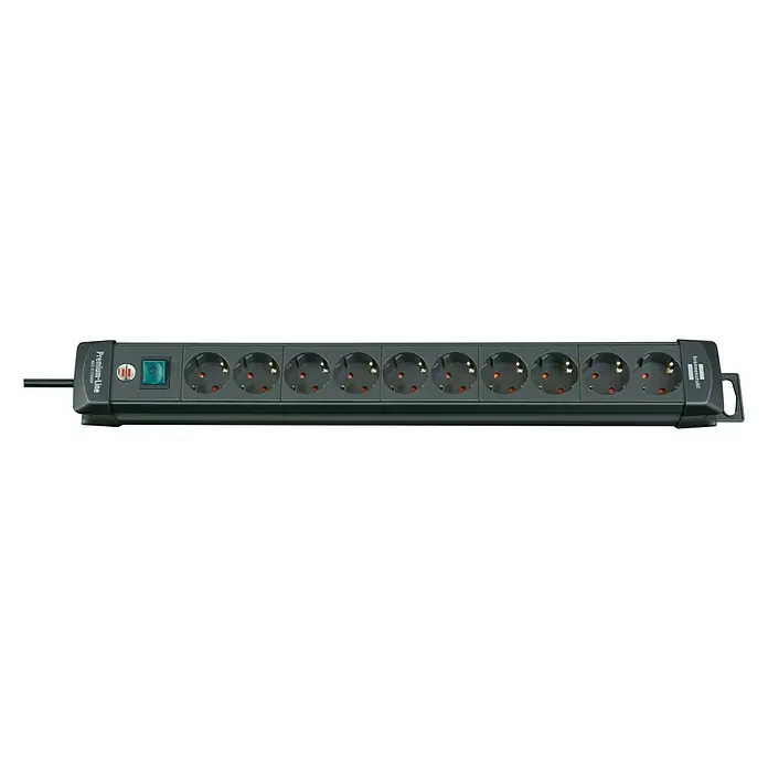 Brennenstuhl Premium-Line Steckdosenleiste - Anzahl Steckdosen Schuko: 10 Stk., Schwarz, Kabellänge: 3 m, Max. Anschlussleistung: 3.680 W