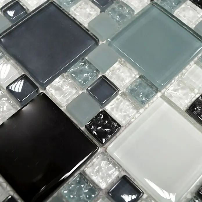 Mosaikfliese Crystal Mix XCM 8565 - 30 x 30 cm, Grau/Schwarz/Grün, Glänzend