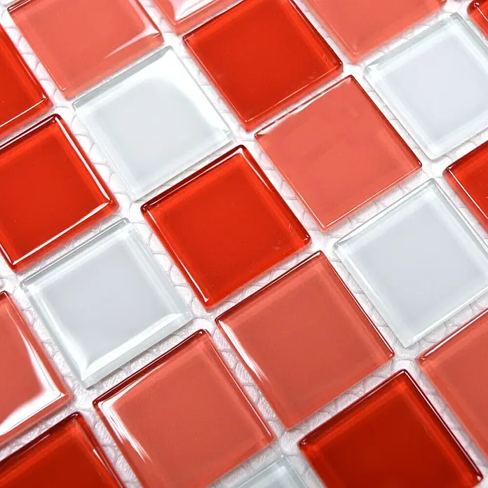 Mosaikfliese Quadrat Crystal Mix CM 4310 - 32,7 x 30,2 cm, Weiß/Rot, Glänzend
