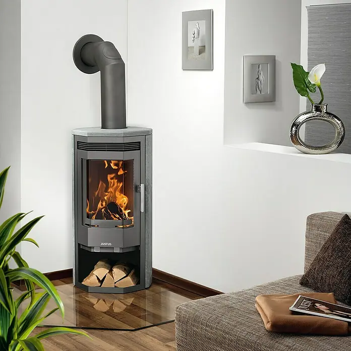 Justus Kaminofen Usedom 5 II - 5 kW, Raumheizvermögen: 88 m³, Verkleidung: Stahl, Gussgrau - Detailaufnahme
