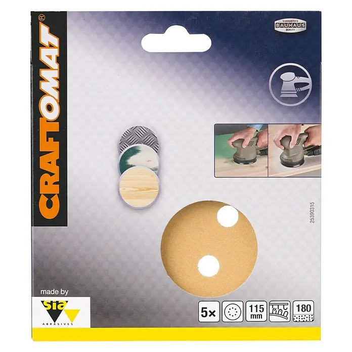 Craftomat Listovi za brusilicu BFWP - Promjer: 115 mm, Granulacija: 180, Izbušeno - Pogled sprijeda