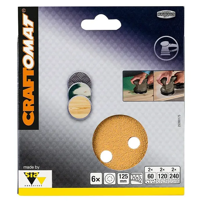 Craftomat Set brusnih listova BFWP - Promjer: 125 mm, 6 Kom., Izbušeno - Pogled sprijeda