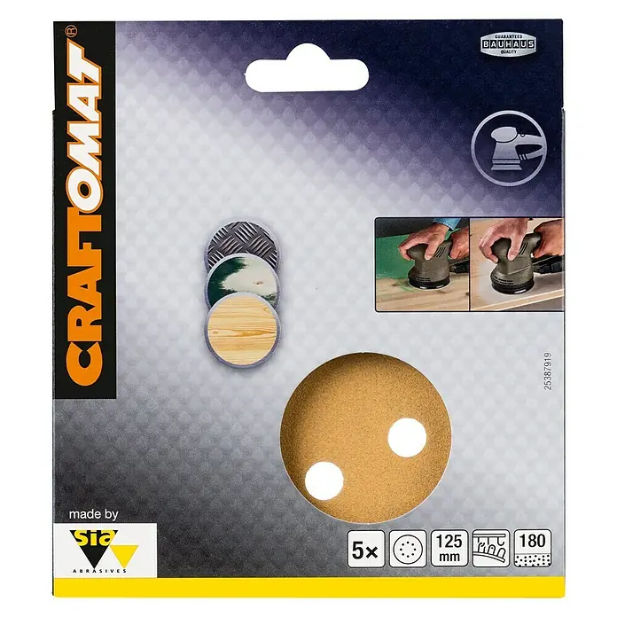 Craftomat Listovi za brusilicu BFWP - Promjer: 125 mm, Granulacija: 180, Izbušeno - Pogled sprijeda