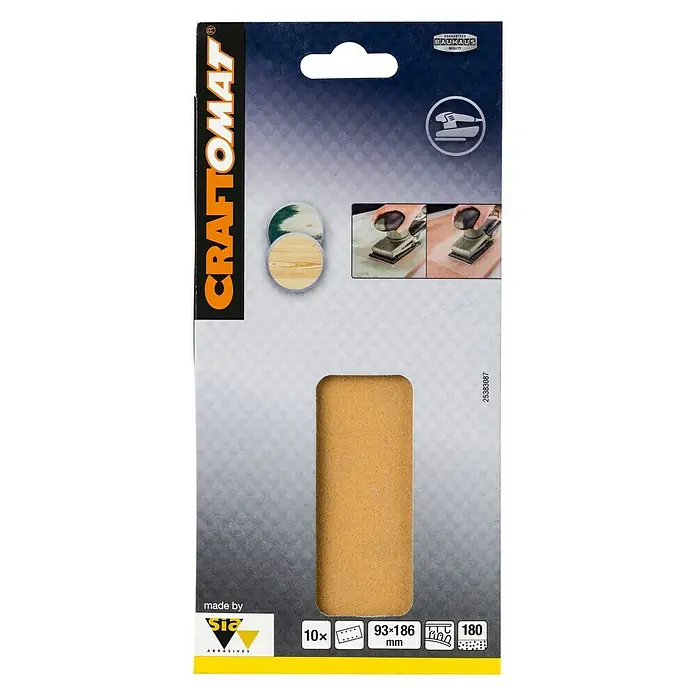 Craftomat Listovi za brusilicu - D x Š: 186 x 93 mm, Granulacija: 180, 10 Kom., Pričvršćivanje čičkom - Pogled sprijeda