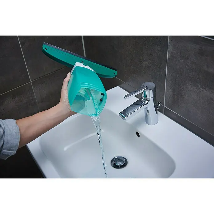 Leifheit Akku-Fenstersauger Dry & Clean - Flächenleistung: Bis 100 m²/Akkuladung, Mit Stiel und Einwascher - Vorderansicht