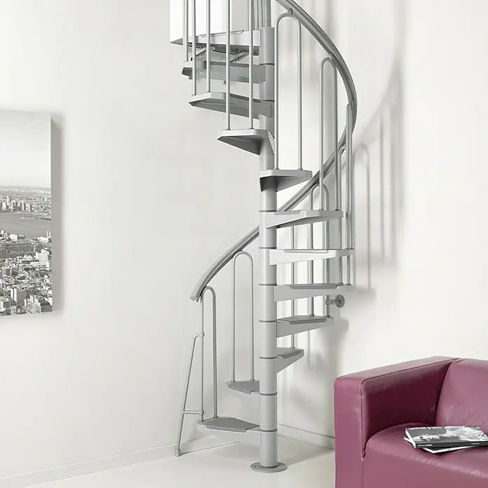 Fontanot Spindeltreppe Nice 3 - Durchmesser: 100 cm, Grau Metallic, Farbe Stufen: Grau Metallic, Geschosshöhe: 274 cm - 326 cm - Vorderansicht