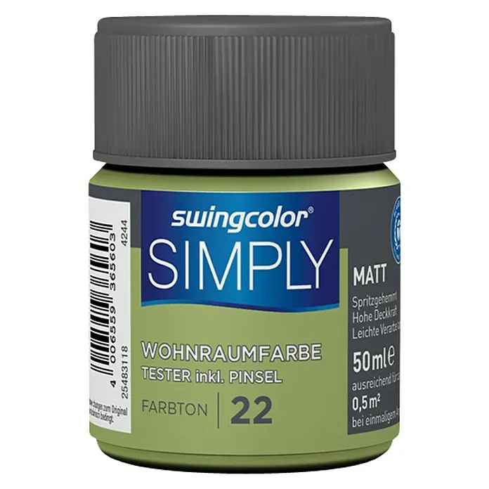 swingcolor Boja za zid SIMPLY Tester - Zelena – br. 22, 50 ml, Mat - Pogled sprijeda