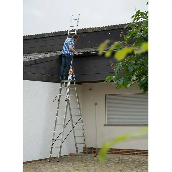 Krause Monto Sprossen-Mehrzweckleiter Tribilo - Arbeitshöhe: 9,3 m, 3 x 12 Sprossen, Aluminium - Anwendungsbeispiel