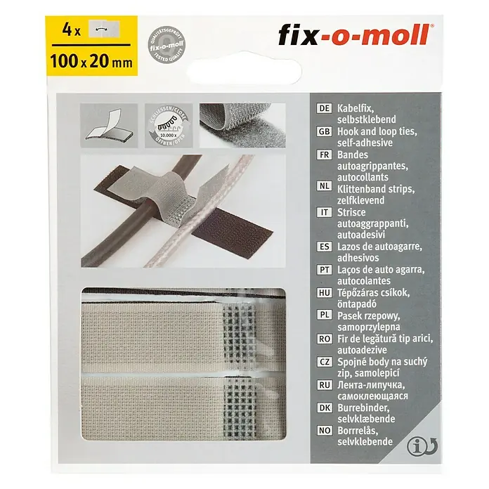 Fix-o-moll Kabelska spojnica na čičak - 90 x 20 mm, Samoljepljivo, 4 kom