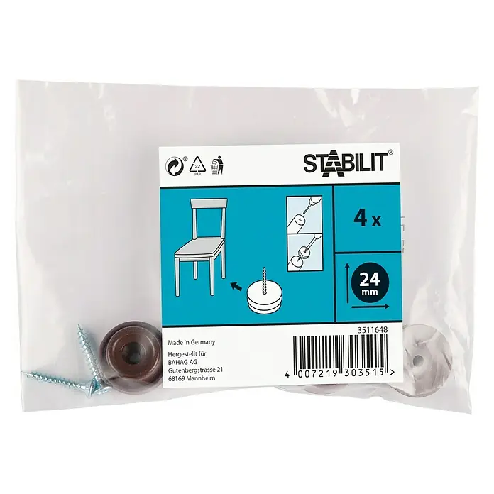 Stabilit Plastik-Gleiter - Ø x H: 24 x 10 mm, Mit Schraube, Braun