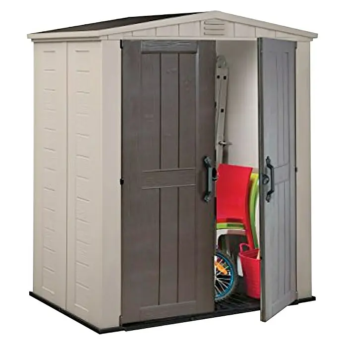 Keter Caseta para jardín Factor 6X3 - Ancho exterior incluido el voladizo del techo: 113,5 cm, Profundidad exterior incluido el voladizo del techo: 178 cm, Plástico, Beige/Marrón, Área: 2,02 m²