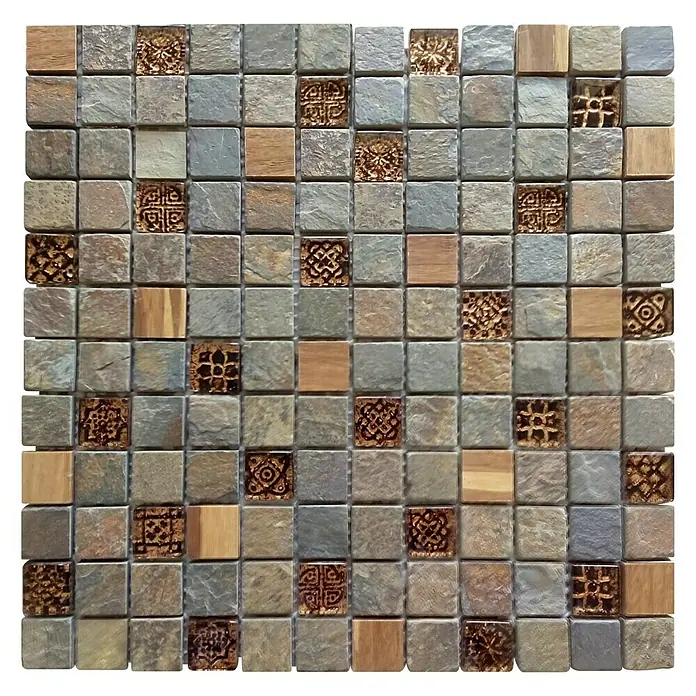 Baldosa de mosaico Bamboo - 30 x 30 cm, Pizarra, Multicolor