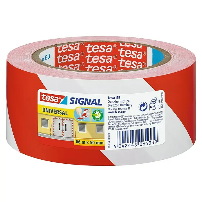 Tesa Cinta de señalización Signal Universal rojo y blanco - L x An: 66 m x 50 mm, Rojo/Blanco